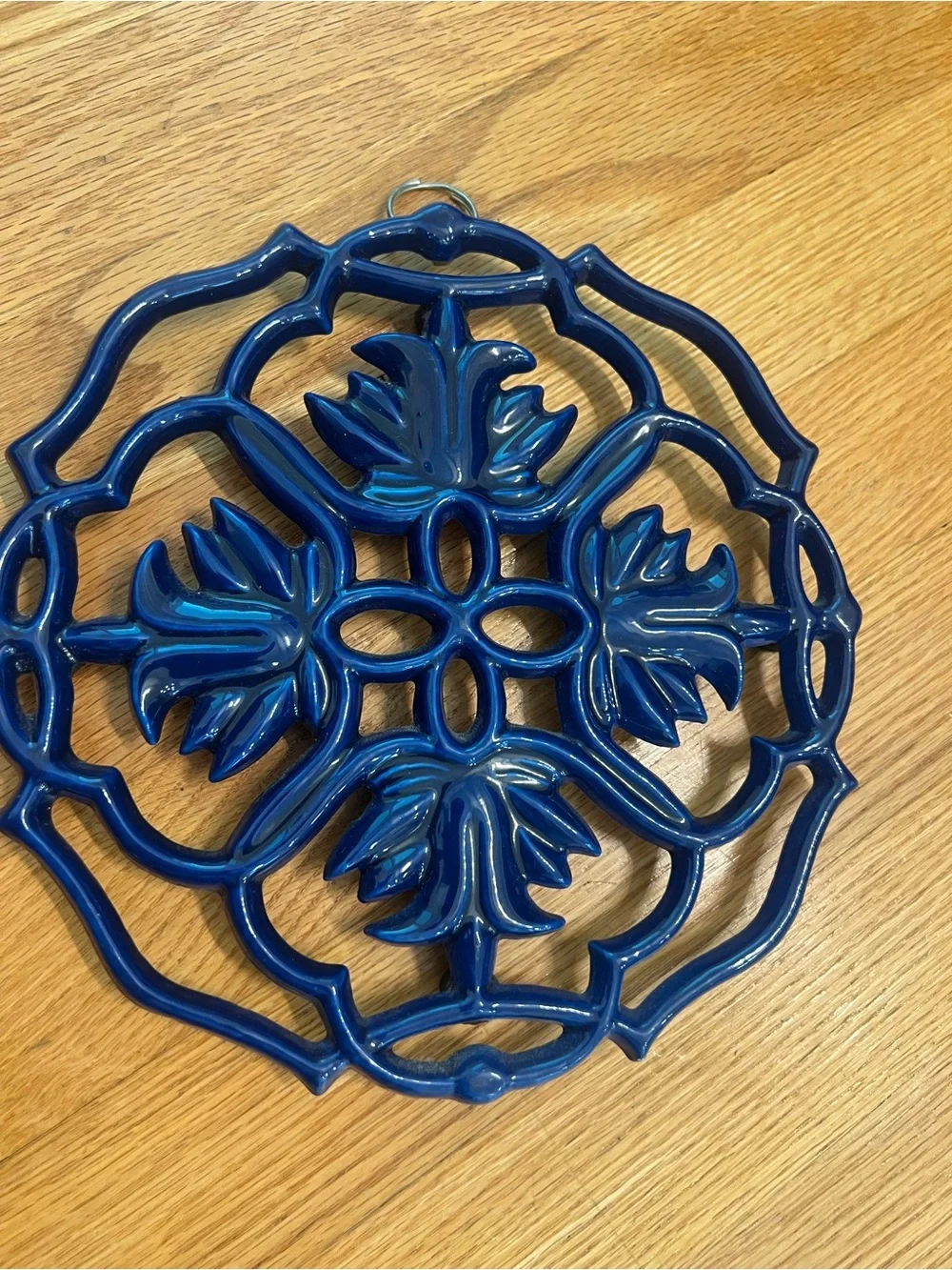 Vintage royal Blue Decorative Cast Iron Trivet